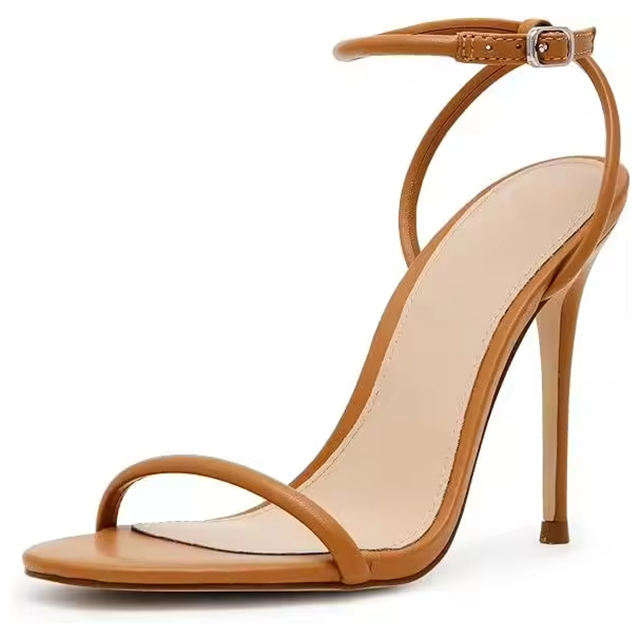 Elora Brown Ankle Strap Stilettos