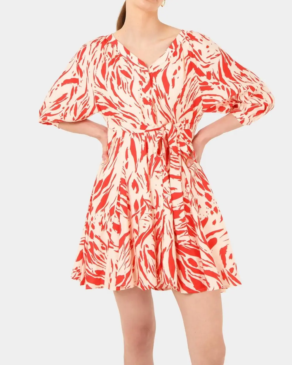 Abstract Animal Print V-neck Tie Skirt