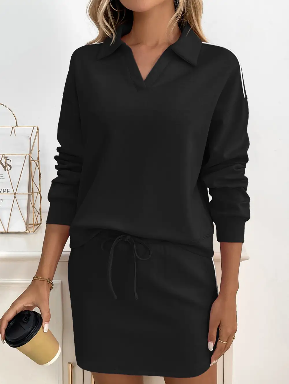 Sport Collar Top Skirt Set