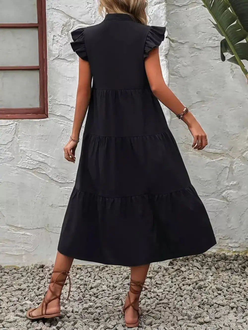 Relaxed Shape Ruffle Tiered Midi Dress
