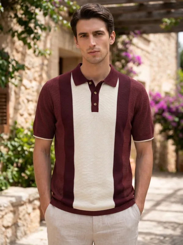 Men's Harbor Vintage Colorblock Stripe Knit Polo Shirt