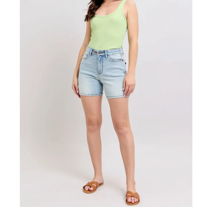 Full Size Button Denim Shorts with Pockets Plus Size