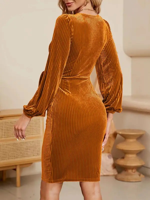 Layered Detail Tie Waist Long Sleeve Dress