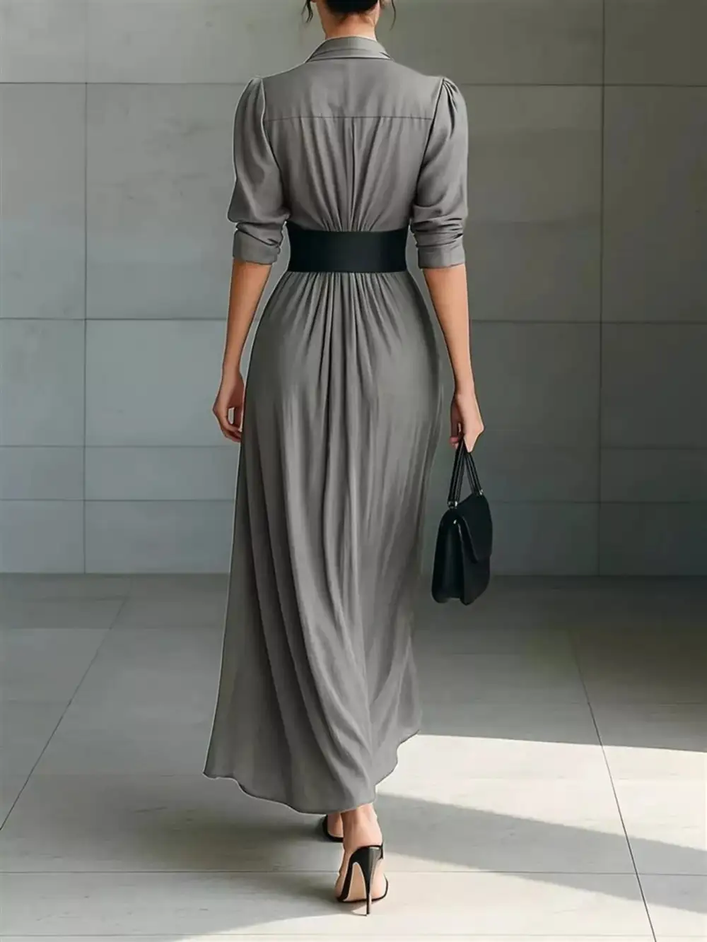 Button Front Ruched Maxi Dress