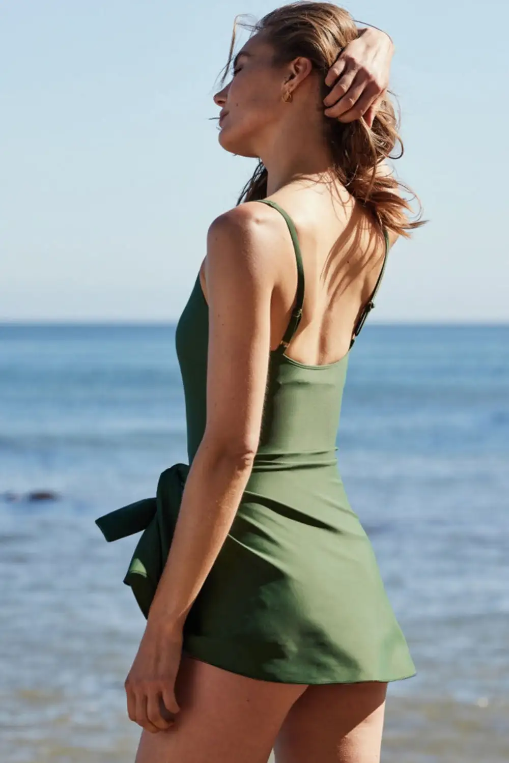 Mist Side Tied Waist Swim Dress