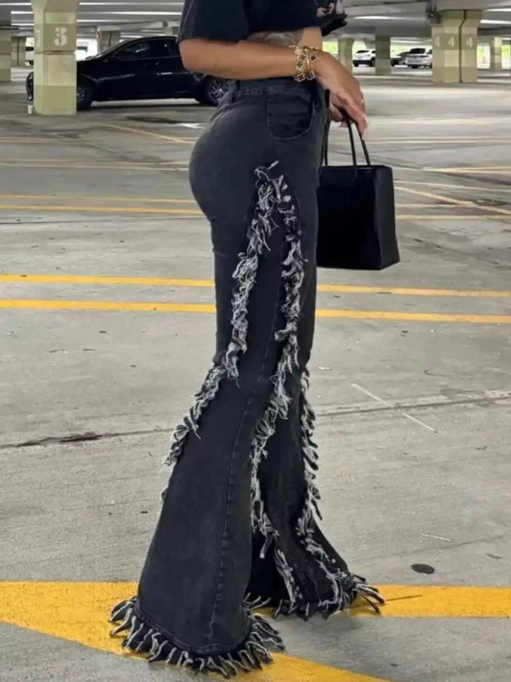 Tailored High Waist Flare Leg Denim Jeans