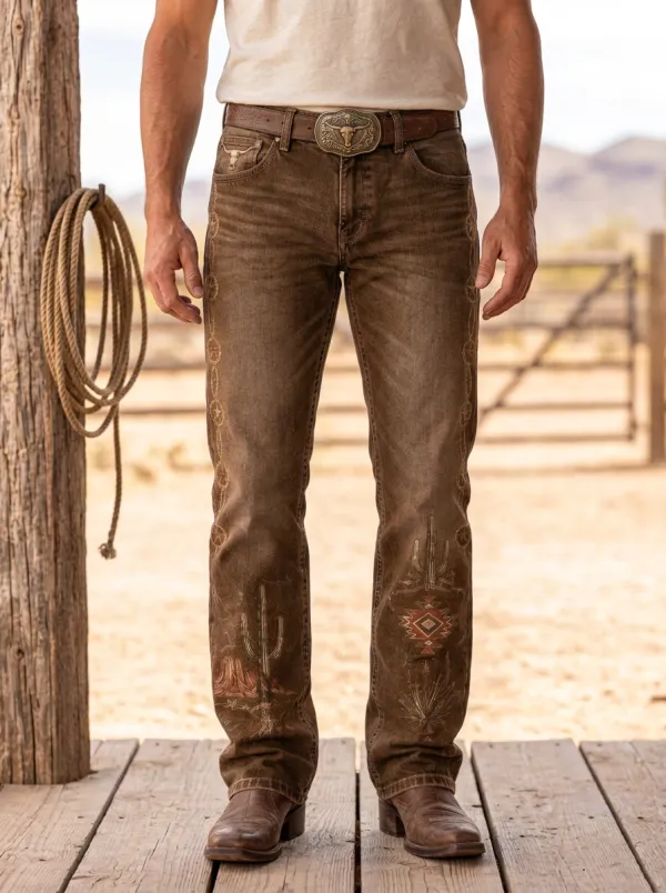 Men's Heritage Inspired Western Cowboy Cactus Desert Jeans
