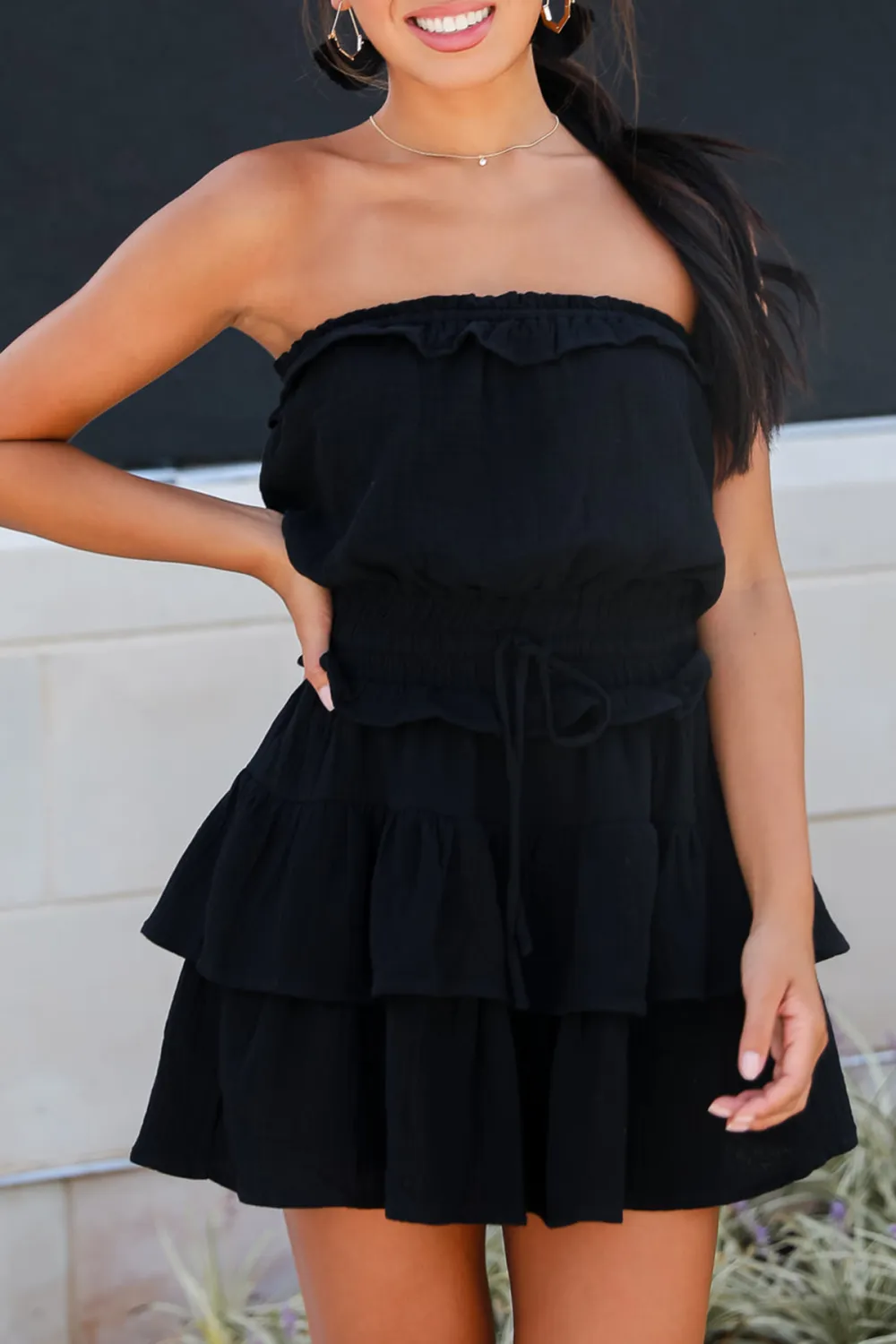 Casual Linen Strapless Mini Dress