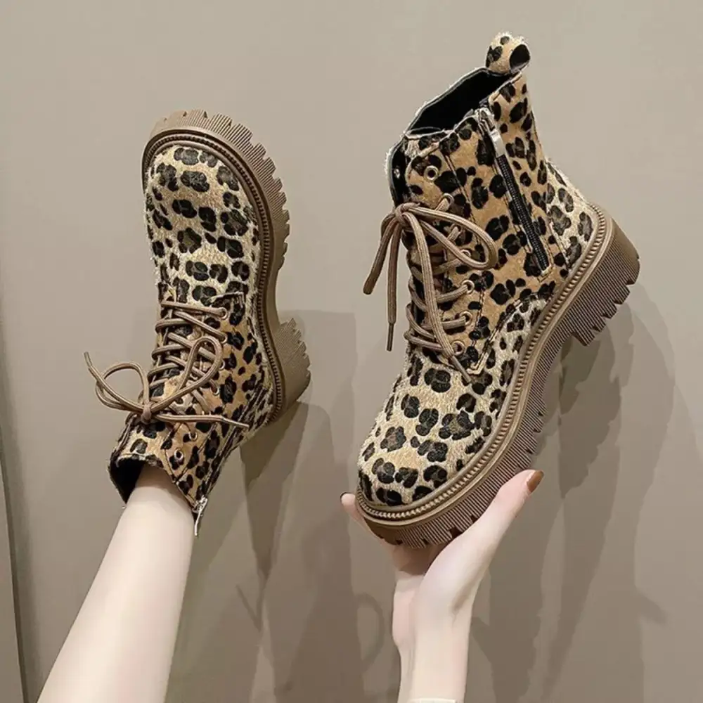 Animal Print Lace Up Ankle Boots