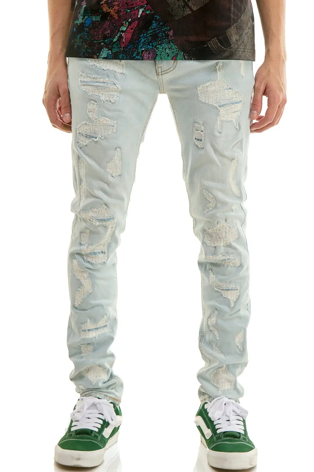 Men's Streetwear Skinny Distressed Zip Detail Jeans
