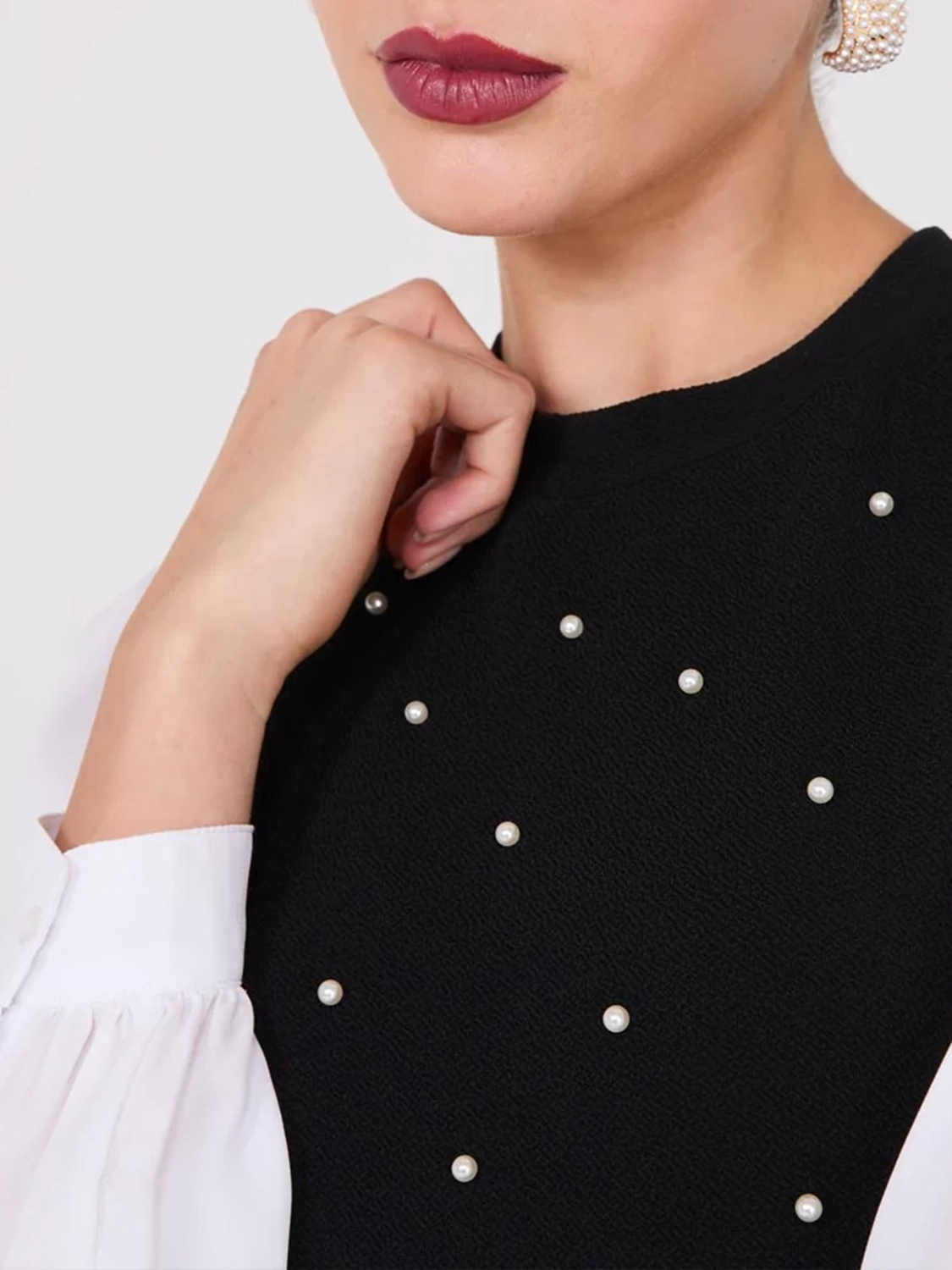Polka Dot Contrast Panel Shirt
