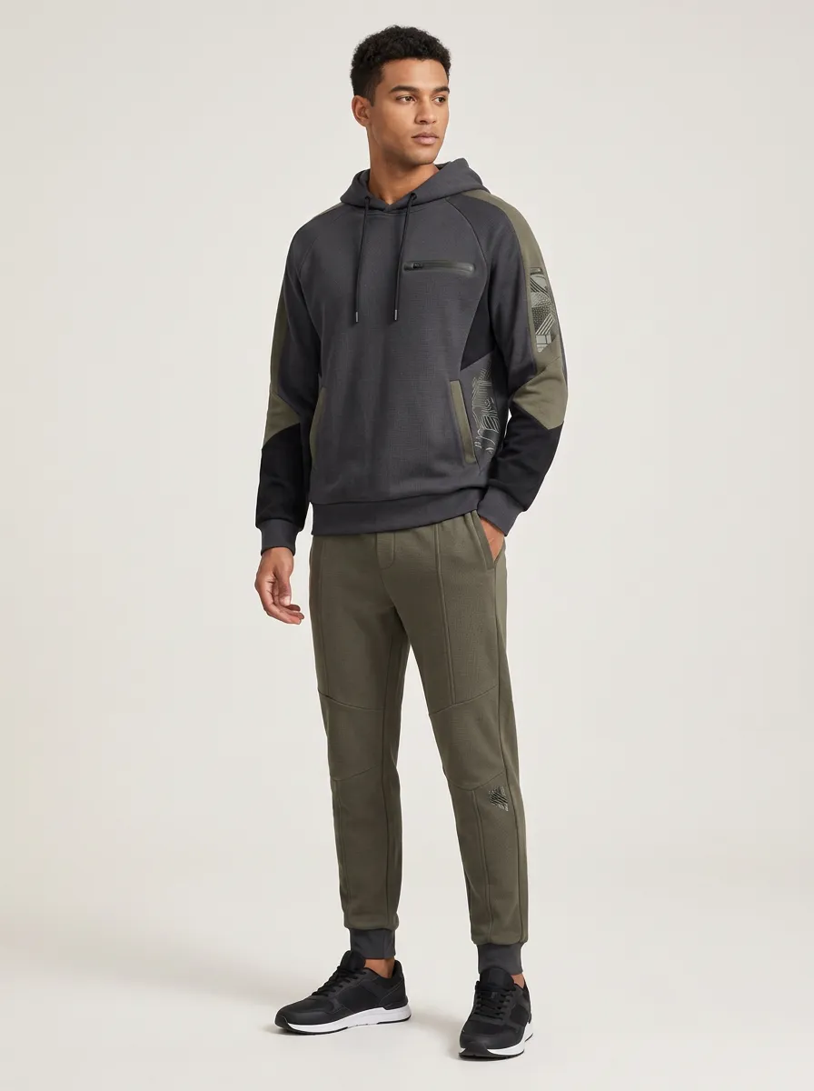 Men's Sporty Casual Geometric Printed Hoodie Jogger Set