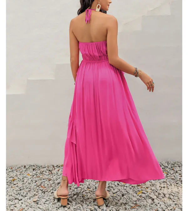 Ruffled Halter Neck Sleeveless Maxi Dress