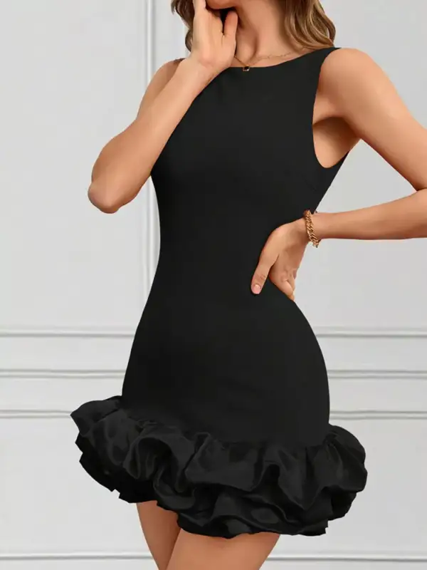 Balanced Detail Ruffle Sleeveless Mini Dress