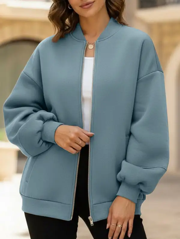 Textured Detail Zip-Up Sweatshirt Jacket