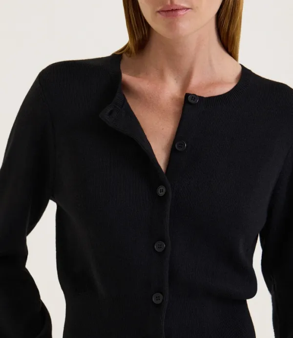 Black Cropped Button Front Cardigan