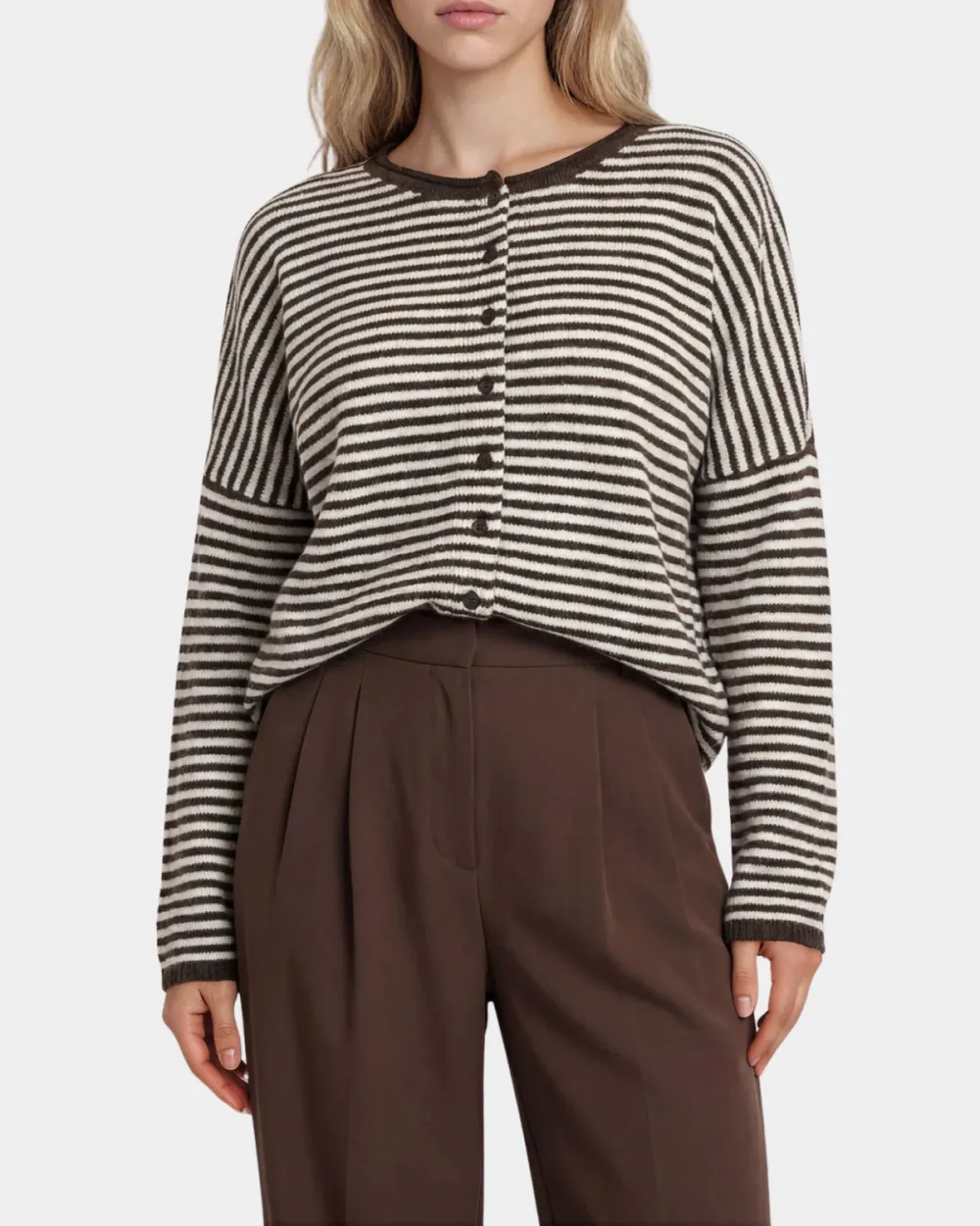 Relaxed Button Front Striped Cardigan