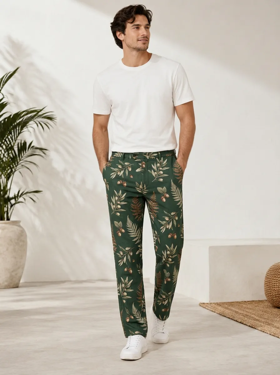 Men's Printed Botanical Fern Nature Pants