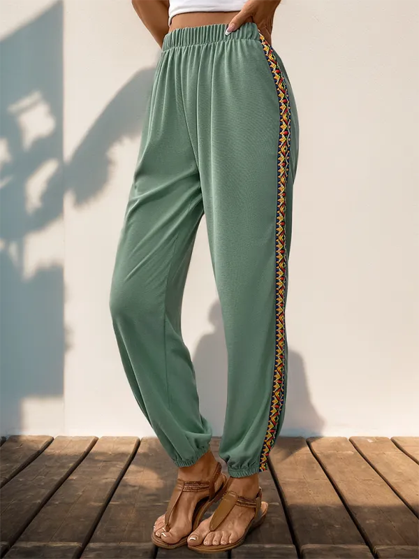 Pocketed Stitched Webbing-Detail Sweatpants