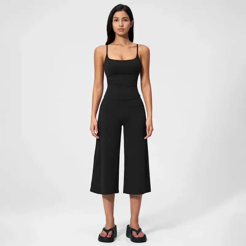 Strappy Tank Top and High-Waisted Mid-Length Shorts — Outdoor Running & Sports Set