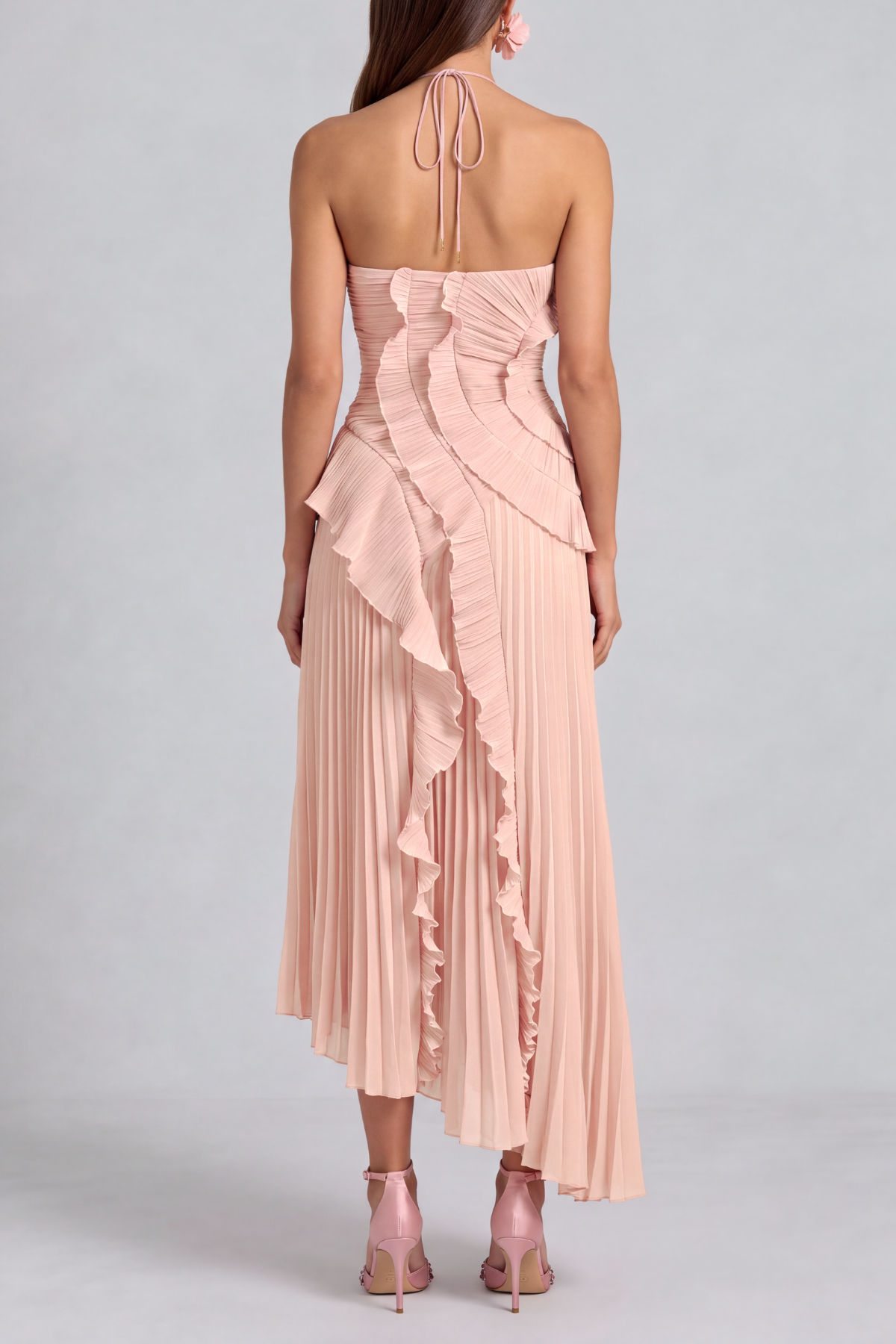 Classic Ruffle Pleated Midi Dress