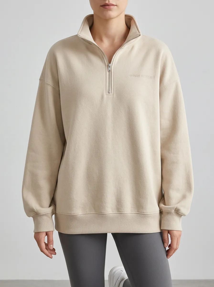 Women's Urban Retreat Minimalist Embroidered Quarter Zip Sweatshirt