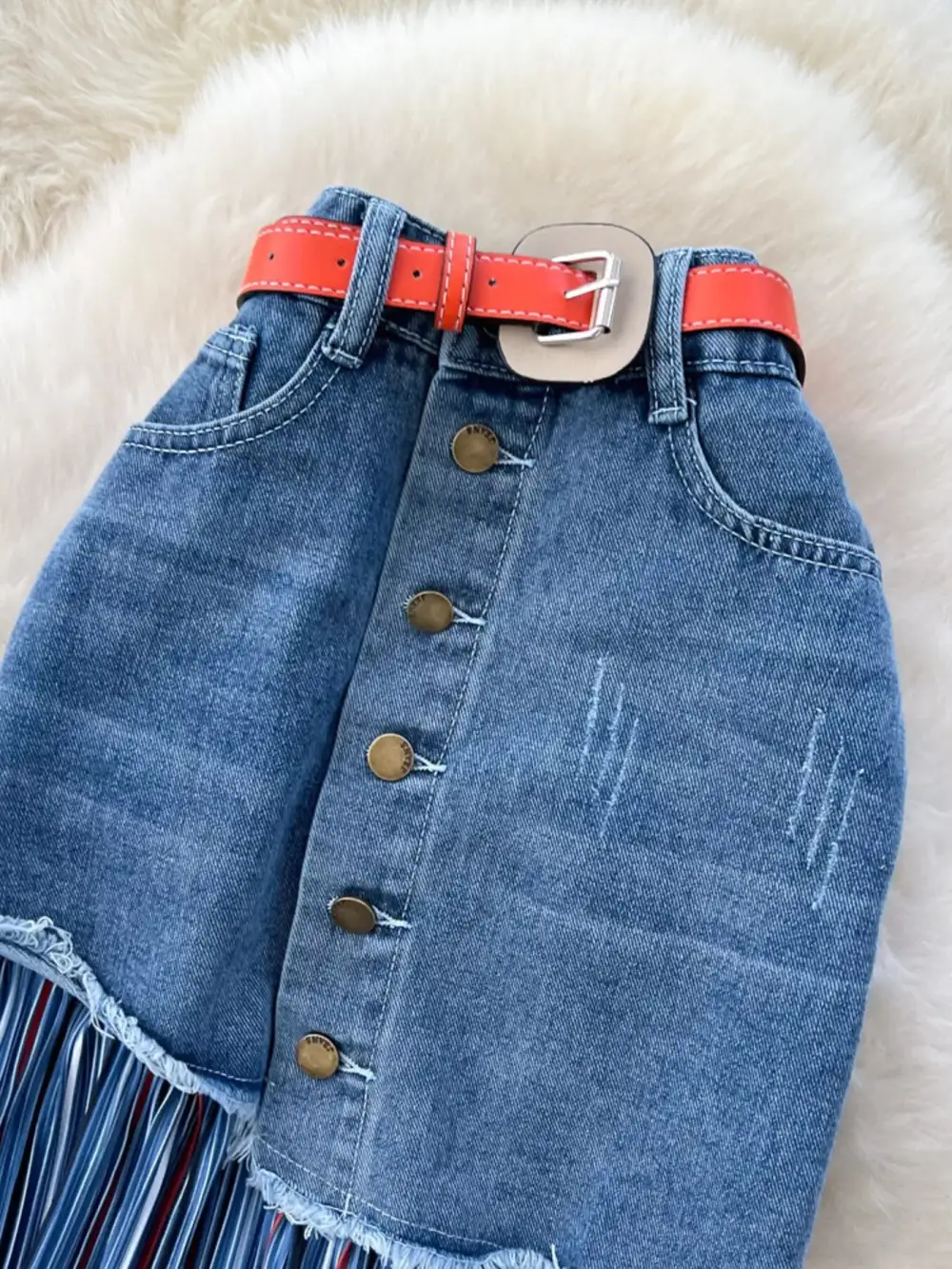 Full Size Patchwork Denim Skirt Plus Size