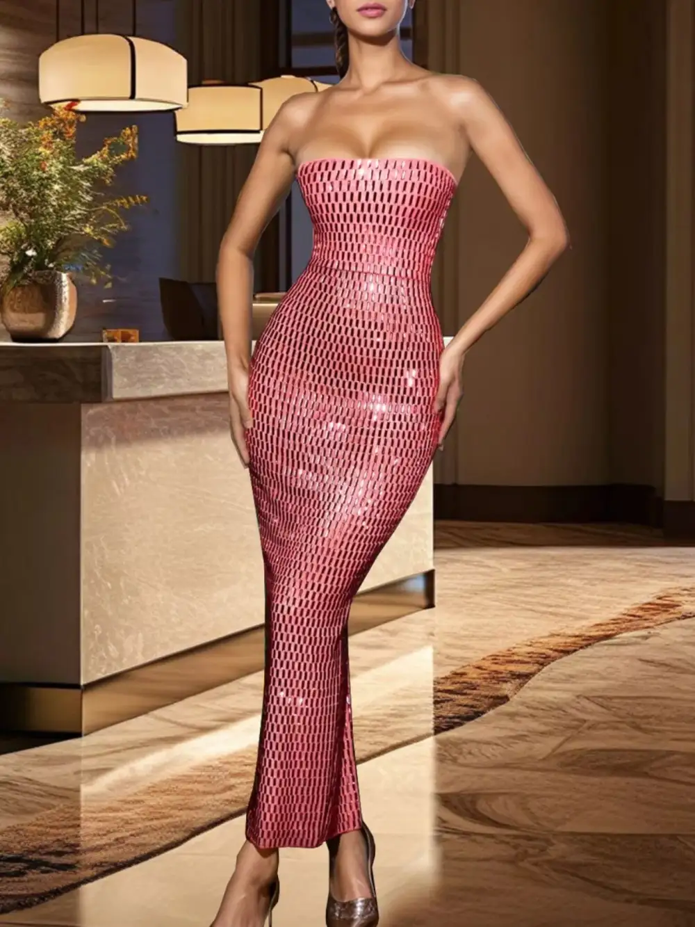Slit Back Tube Maxi Dress