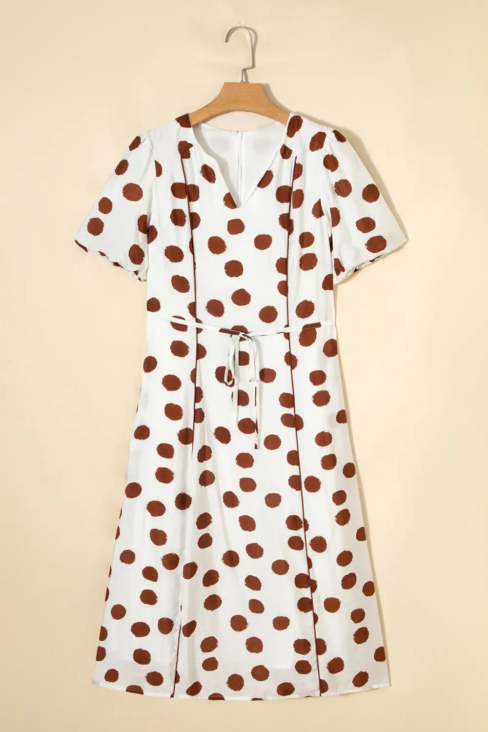 Polka Dot Printed V Neck Midi Dress