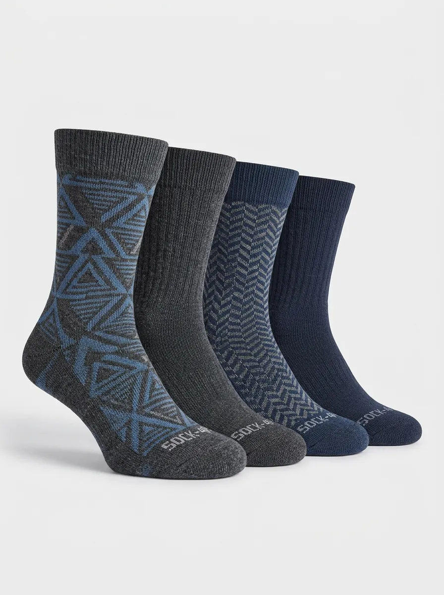Essential Geometric Printed Modern Look Men's Four Pair Socks