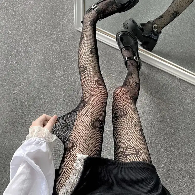 Heart Pattern Fishnet Tights
