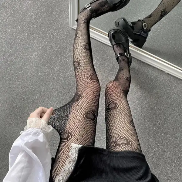 Heart Pattern Fishnet Tights