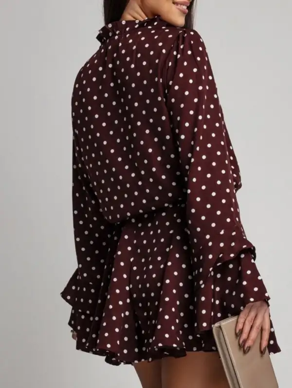 Polka Dot V-Neck Long Sleeve Midi Dress