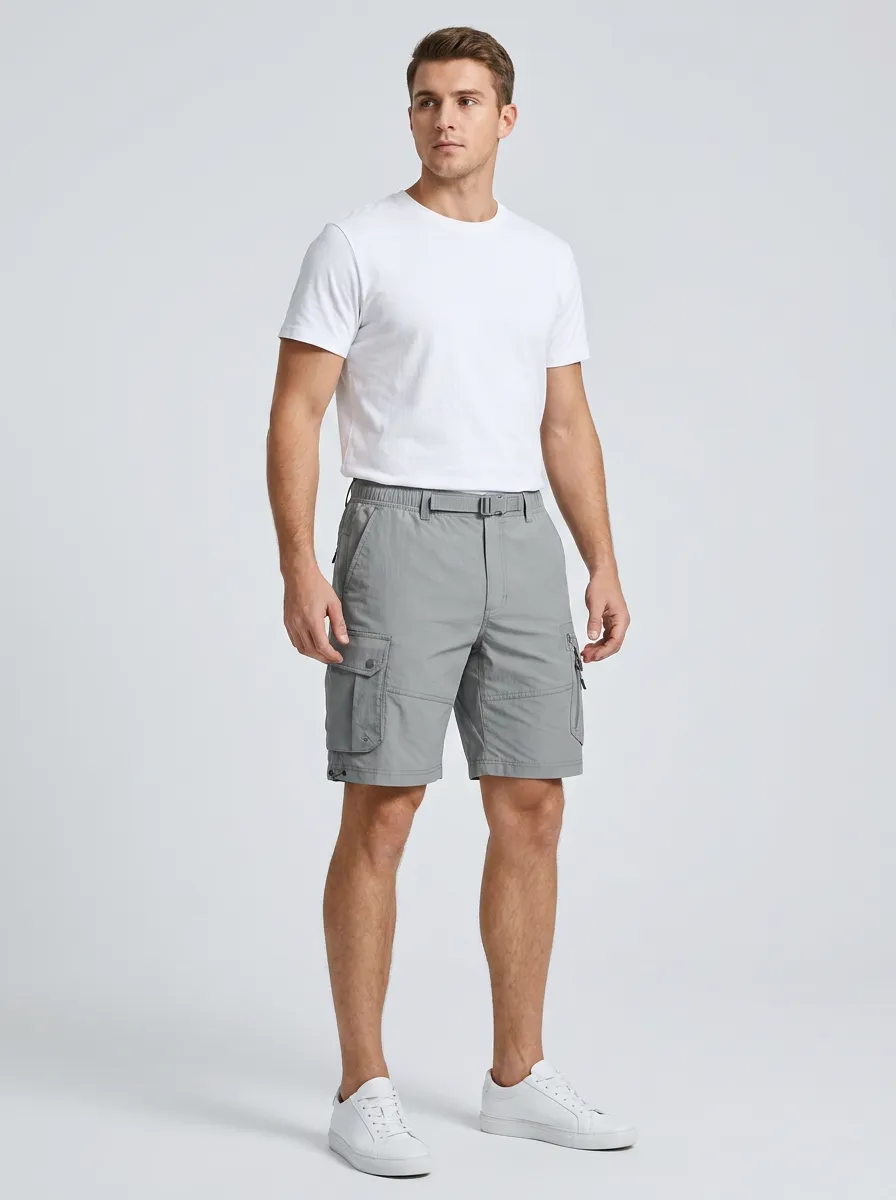 Men's Outdoor Tactical Grey Multi-Pocket Cargo Shorts