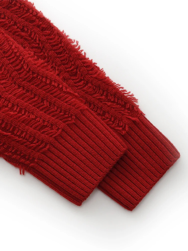 Wool Chili Red Women Cardigan