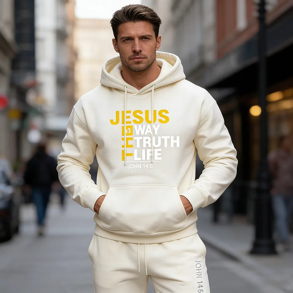 Men's Jesus Letter Printed Hoodie and Sweatpants Set