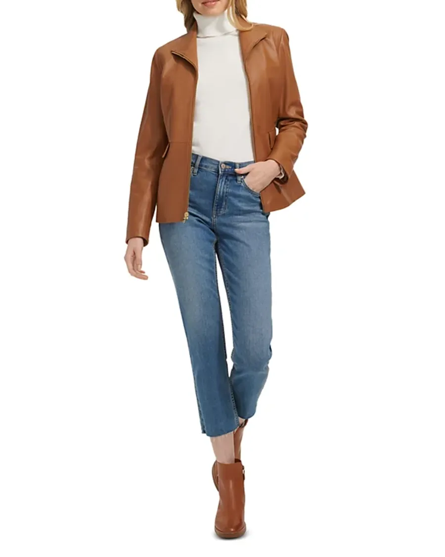 Flap Pockets at Front Leather Jacket