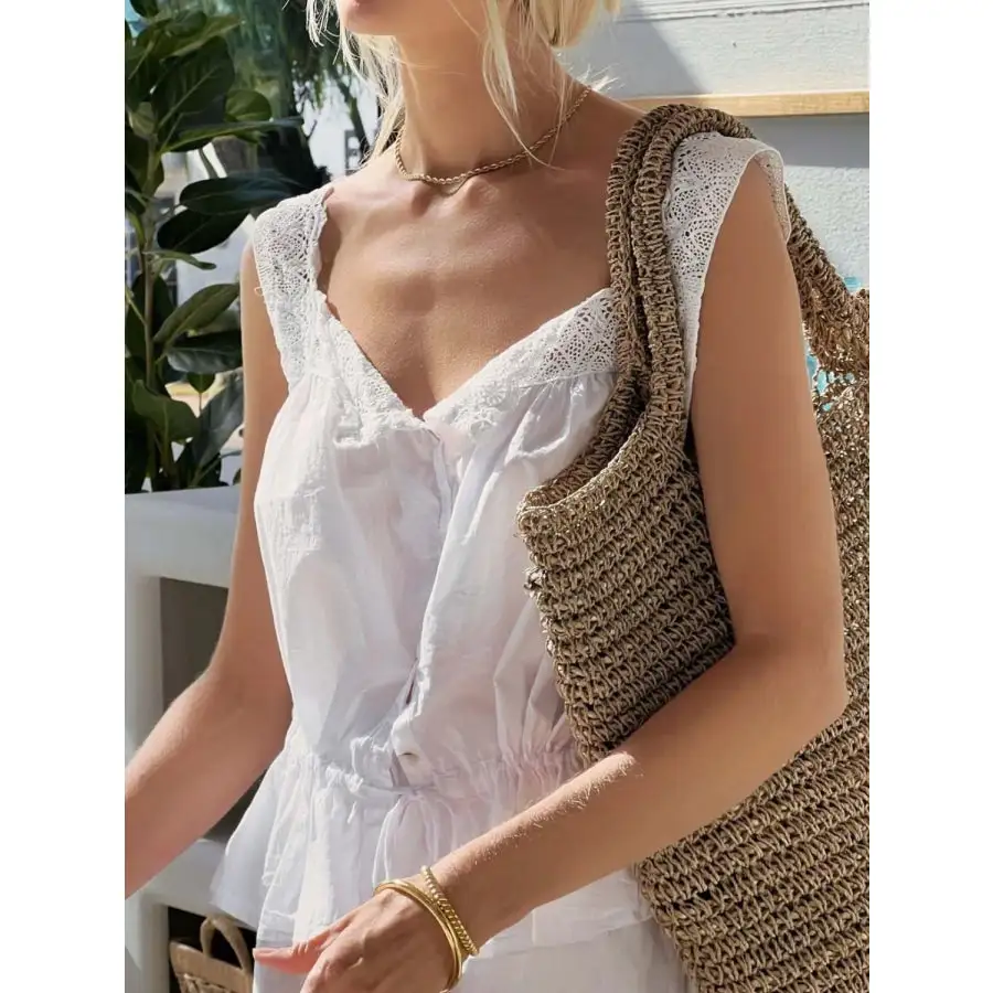 Lace Detail Drawstring Tank
