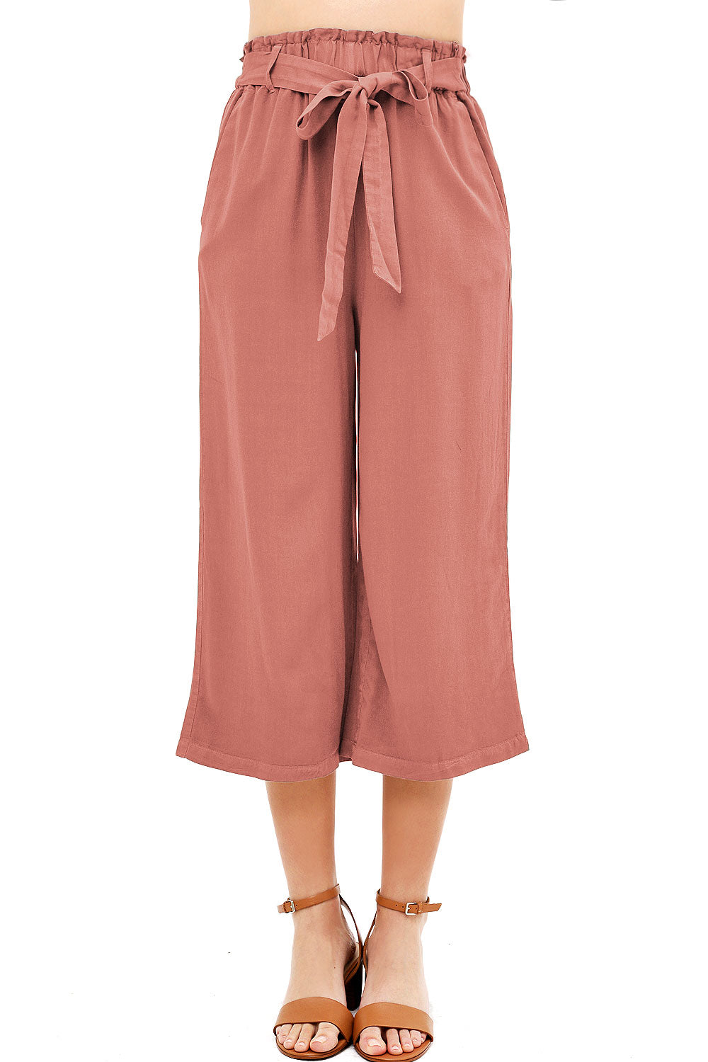 Blush Pink Chambray Tie - Waist Culottes