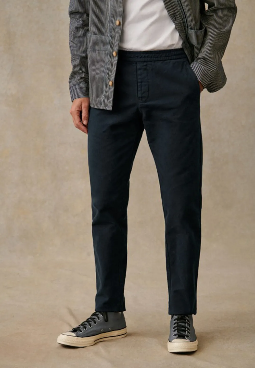 Olive Green Cotton Linen Blend Drawstring Trousers