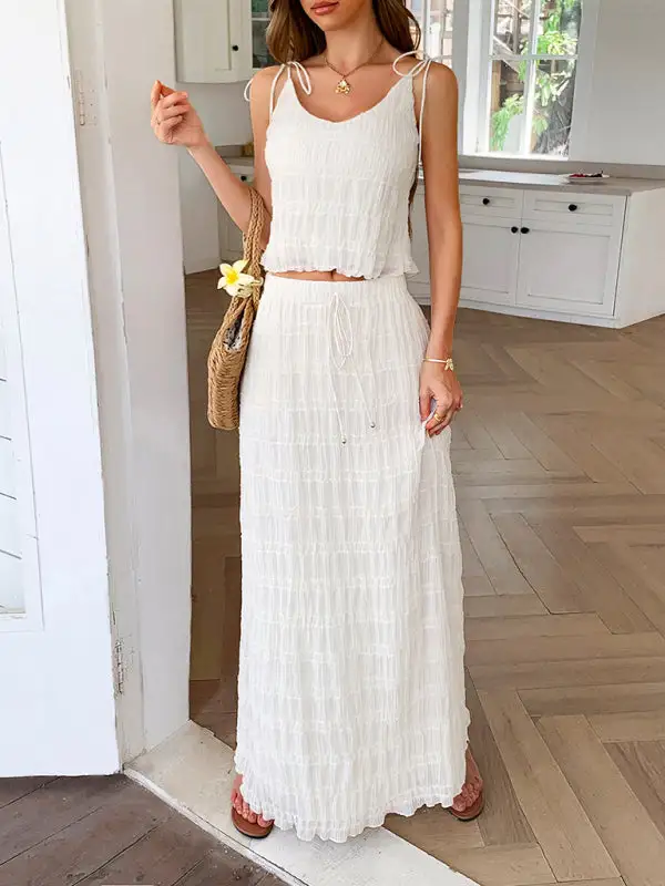 Tie Front Cropped Coordinated Set