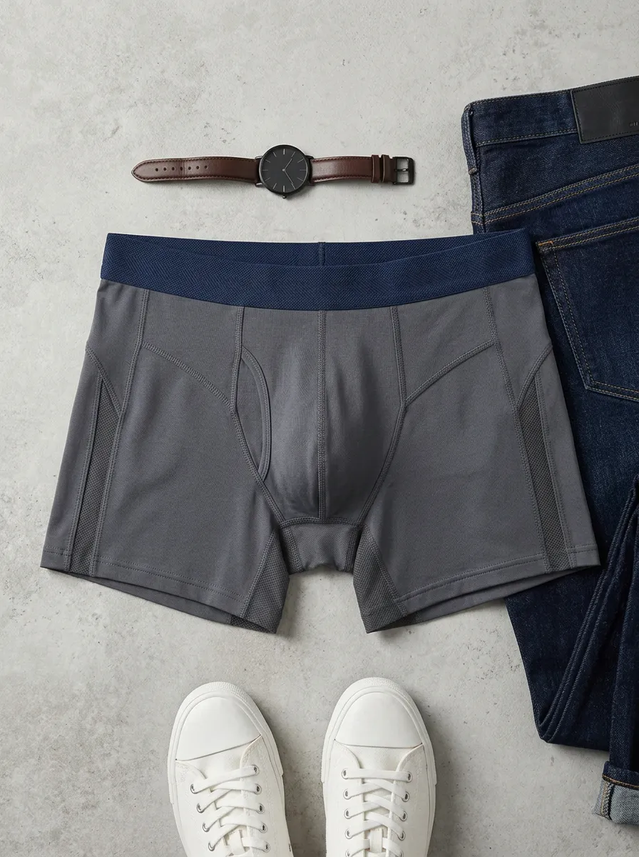 Men's Athletic Performance Grey Solid Printed Boxer Briefs