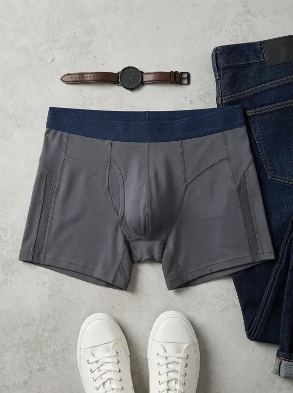 Men's Athletic Performance Grey Solid Printed Boxer Briefs