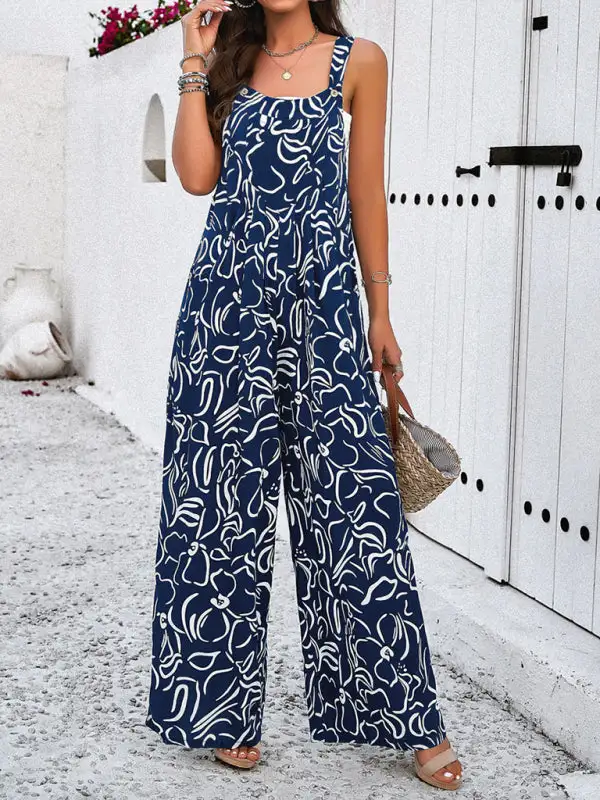 Elegant Abstract Print Overall Jumpsuit