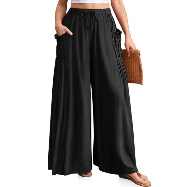 Women Linen Palazzo Pants Loose Fit Boho Wide Leg Summer Lounge Trousers Plus Size Drawstring Waist Casual Beach Travel Vacation Outfits woman wide leg pant