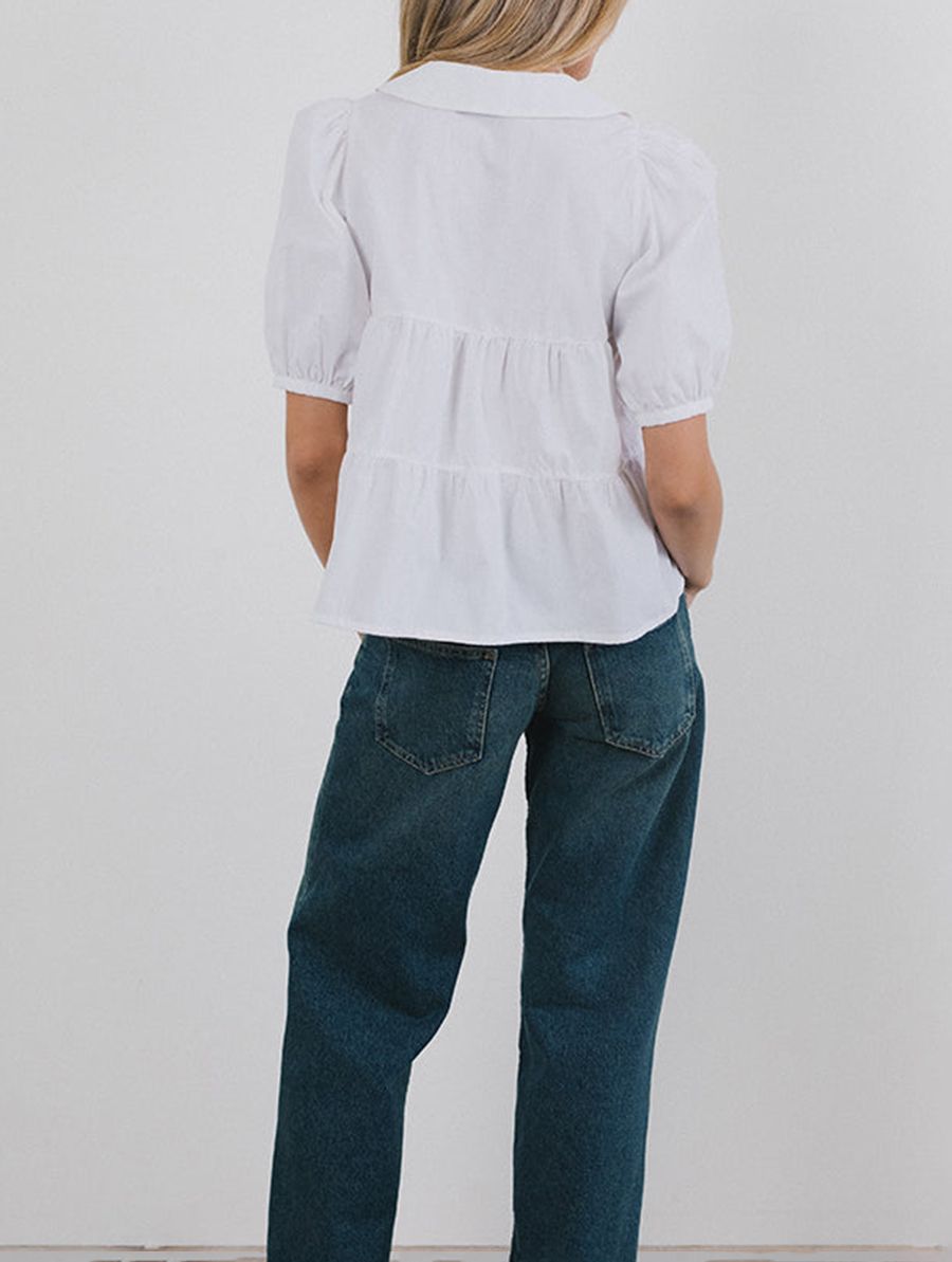 Puff Sleeve Shirt In Poplin White