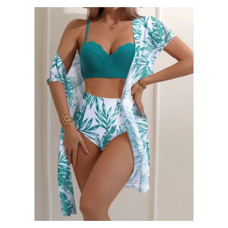Printed Bikini Set with Mesh Cover-up