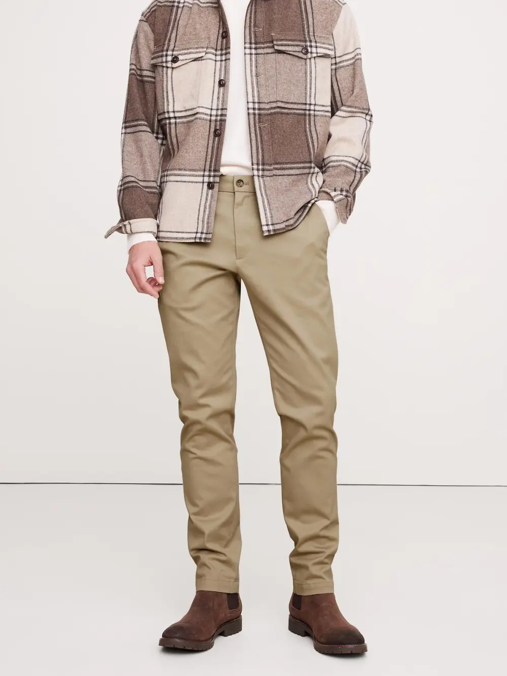 Men's Khaki Beige  Slim Fit Cotton Trousers