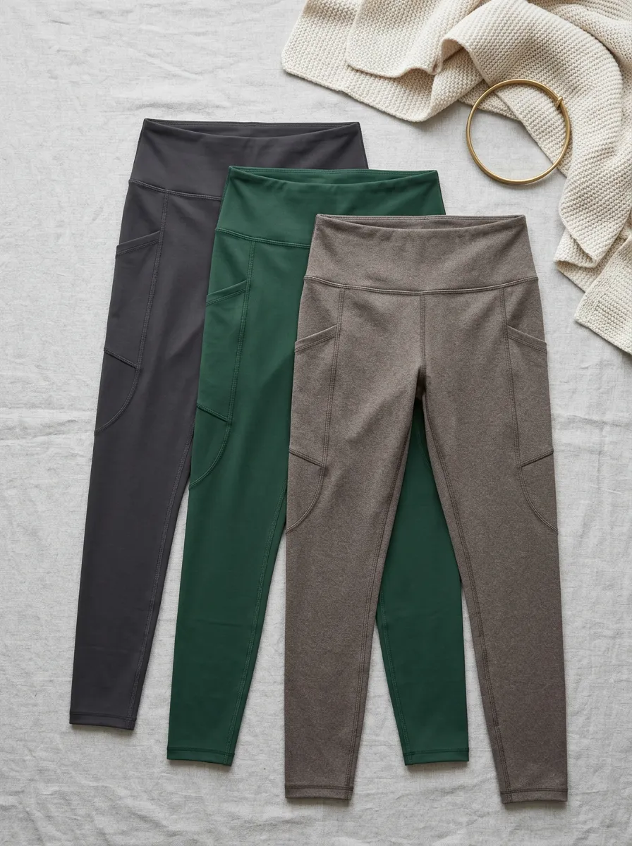 Women's Yoga Fitness Multi-Color Pocketed High-Waist Leggings 3-Pack