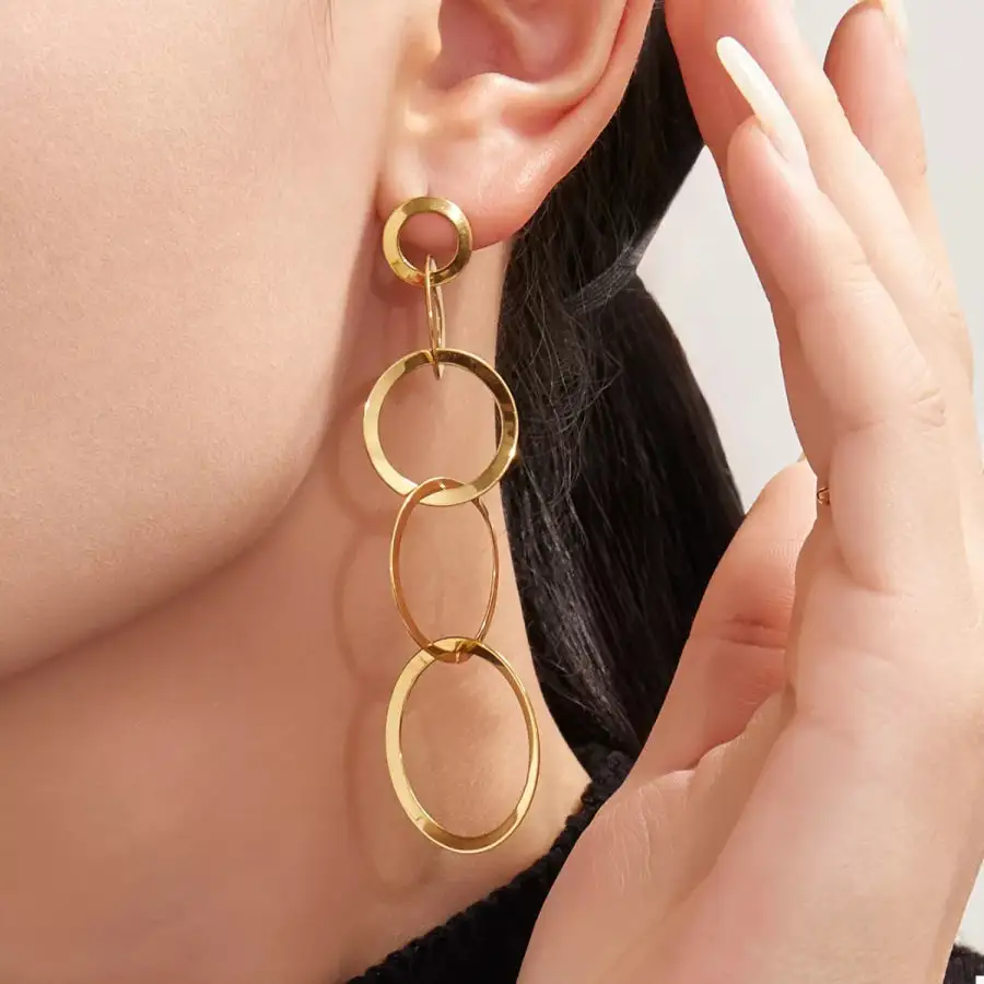 K Gold Plated Titanium Steel Round Earrings